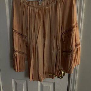 Spense Light Coral Blouse with Lace Accents